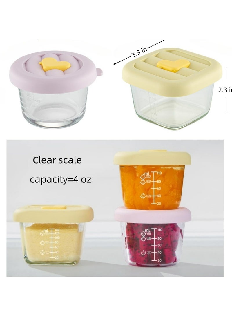 Dominy 4 PCS Glass Baby Food Storage Containers, Leak-Proof Sealed Baby Food Boxes with Capacity Markings, Steamable and Freezable Glass Food Containers, Microwave & Dishwasher Safe,Baby Food Freezer Tray Baby Snack Containers,Yellow & Purple - Image 5