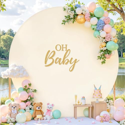 Suppromo 66 FT Beige Round Backdrop Cover for Circle Balloon Arch Stand Stretchy Circle Arch Backdrop Covers for Wedding Arch Baby Shower Birthday Party Photo Shoot Photography Arch Background Decorations - Image 3