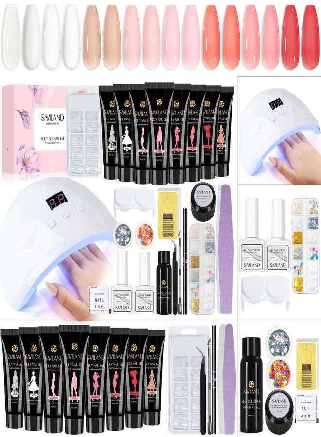 SAVILAND 8 Colors Poly Nail Extension Gel Nail Kit Poly Gel Nail Nudes Color Series with 96W Nail Lamp Slip Solution Nail Tools All in 1 Manicure Starter Kit for Nail Salon Home DIY - Image 1