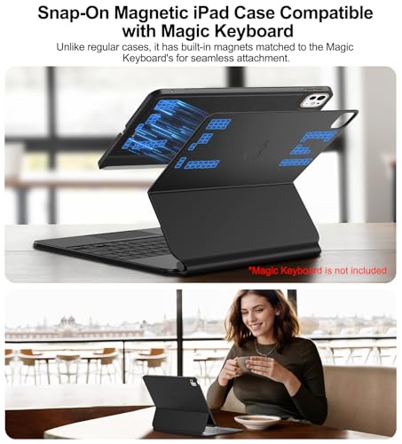 Matekxy Magic-Keyboard Compatible Case for iPad Pro 11 inch M4/M5 2024/2025, Cover for Smart MagicKeyboard Folio Slim Durability, with Durable Leather Surface, (Keyboard Not Included), Black - Image 3