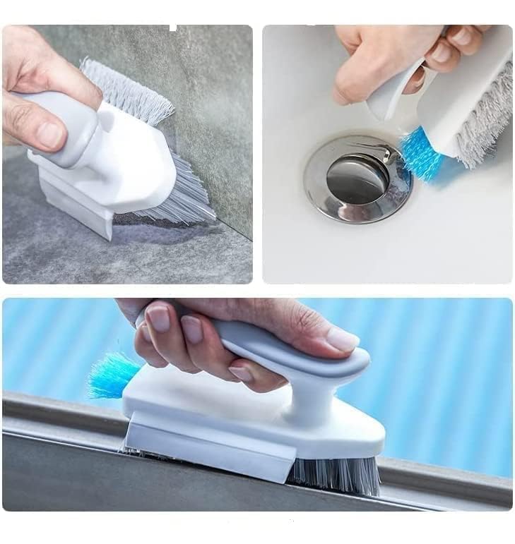 Guellix 4 in 1 Hand Scrub Bathroom Cleaning Brushes with Squeegee V-Shape Stiff Bristles Hand Scrubbing Brush for Cleaning Small for Shower Bathtub Tile Sink Carpet Bathroom Gap |1 Pc|Multicolor - Image 3