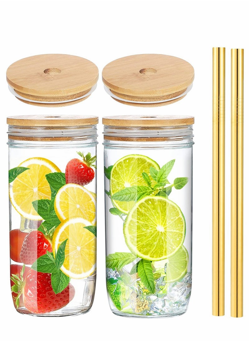SYOSI - Mason Jar Cups with Lids and Straws Reusable Wide Mouth Ball Mason Jar Drinking Glasses Tumbler, 24 Oz Travel Bottle for Iced Coffee, Juicing, Tea, Milk, Homemade Beverages, 2 Pack - Image 1