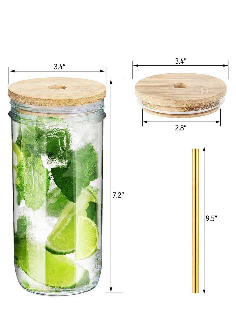 SYOSI - Mason Jar Cups with Lids and Straws Reusable Wide Mouth Ball Mason Jar Drinking Glasses Tumbler, 24 Oz Travel Bottle for Iced Coffee, Juicing, Tea, Milk, Homemade Beverages, 2 Pack - Image 1