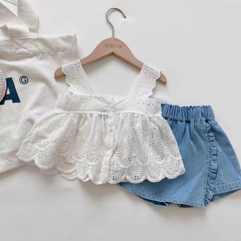 Girls Suit Summer Fashion Baby Girl Korean Style Comfortable And Stylish Suspenders Cute Shorts Two-Piece Set - Image 1