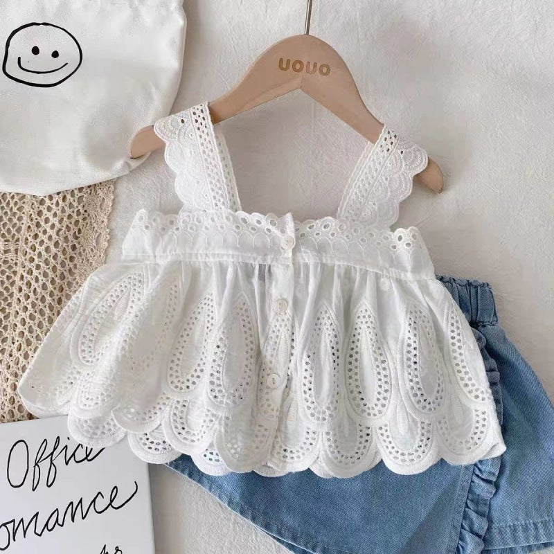Girls Suit Summer Fashion Baby Girl Korean Style Comfortable And Stylish Suspenders Cute Shorts Two-Piece Set - Image 5