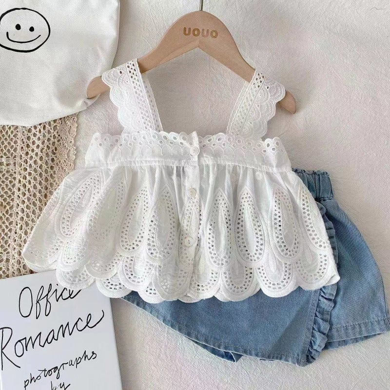 Girls Suit Summer Fashion Baby Girl Korean Style Comfortable And Stylish Suspenders Cute Shorts Two-Piece Set - Image 2