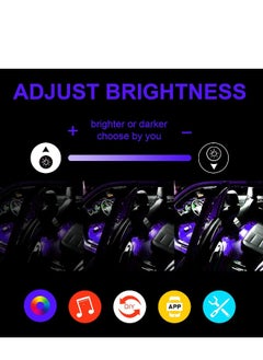 Car LED Interior Lights 4PCS 48 LED Interior Lights DC 12V Multicolor Music Car Strip Light Under Dash Lighting Kit with Sound Active Function and Wireless Remote Control Car Interior Accessories