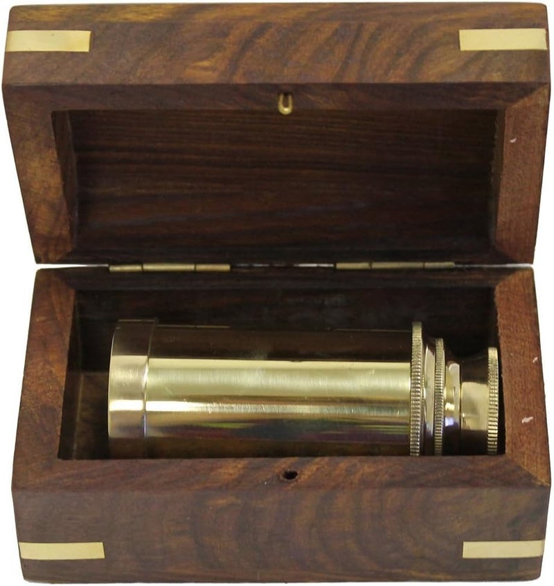 THOR INSTRUMENTS 6 Solid Brass Handheld Telescope - Nautical Pirate Spy Glass with Wood Box Rustic Vintage Home Decor Gifts - Image 2