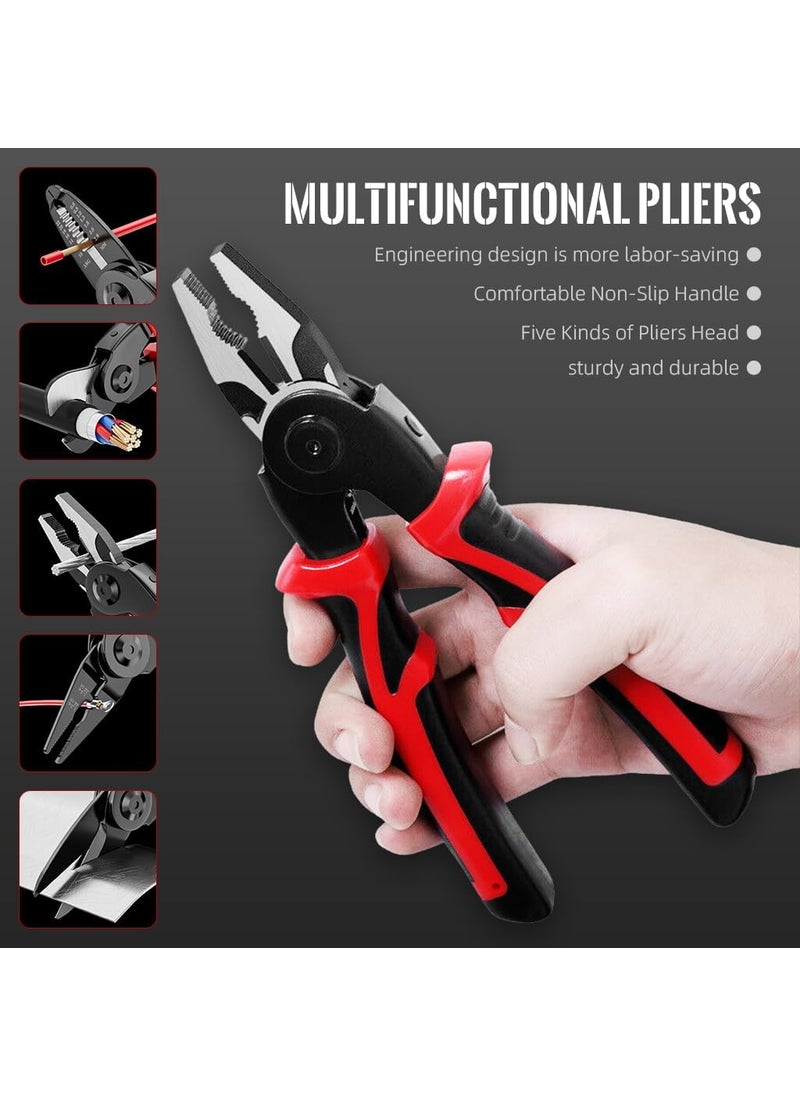 5 Head Pliers Set 5in1 Multifunctional Wire Stripper Combination Interchangeable Pliers Kit Crimping Tool Linesman Pliers Electrician Scissors with Storage Case MultiPurpose Hand Tools