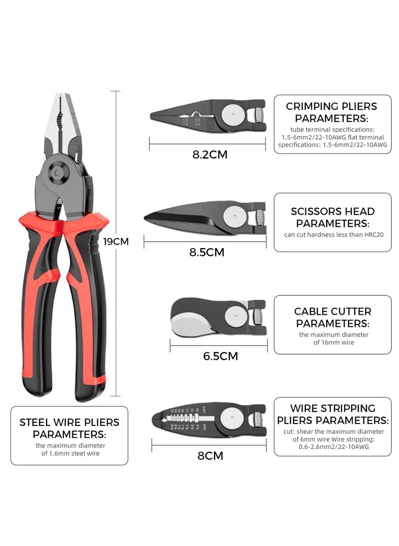5 Head Pliers Set 5in1 Multifunctional Wire Stripper Combination Interchangeable Pliers Kit Crimping Tool Linesman Pliers Electrician Scissors with Storage Case MultiPurpose Hand Tools