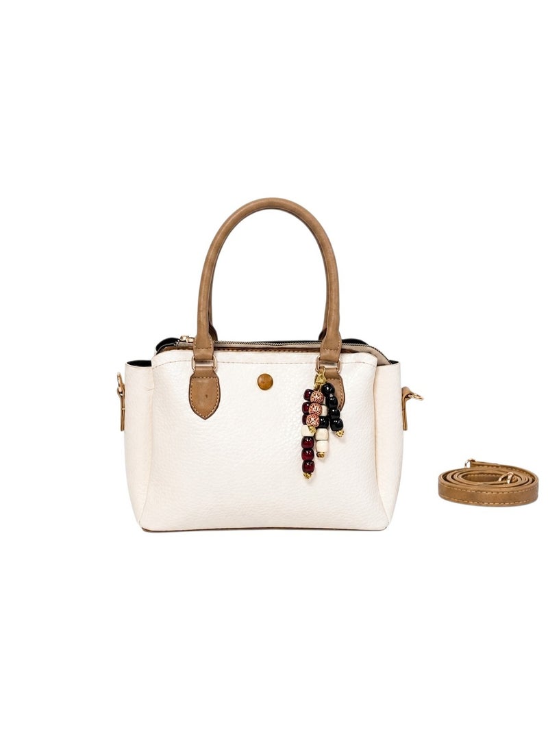 Kanaz Kharza Women’s Handbag with Elegant Beaded Charm – Stylish Leather Tote Bag with Top Handle & Detachable Shoulder Strap - Image 1