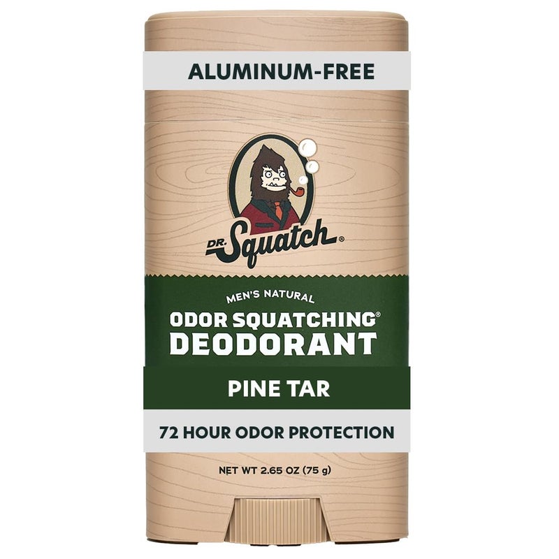 Dr. Squatch Natural Menâ€™s Deodorant â€“ Aluminum Free Natural Deodorant Men with Charcoal & Postbiotics for 72-Hour Odor Protection â€“ Pine Tar, 2.65oz Stick - Image 1