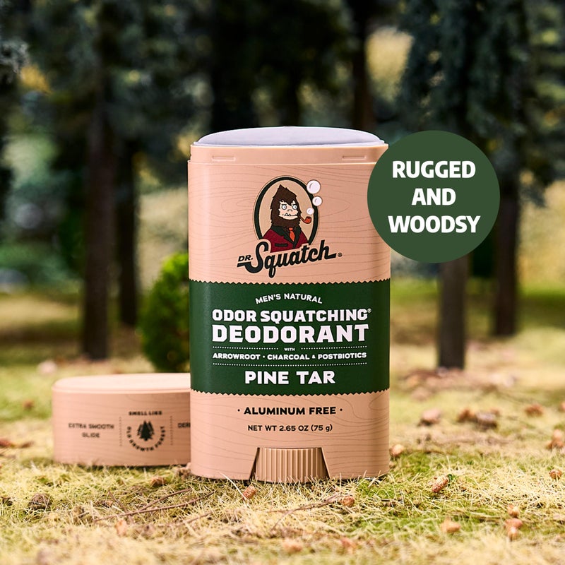 Dr. Squatch Natural Menâ€™s Deodorant â€“ Aluminum Free Natural Deodorant Men with Charcoal & Postbiotics for 72-Hour Odor Protection â€“ Pine Tar, 2.65oz Stick - Image 3