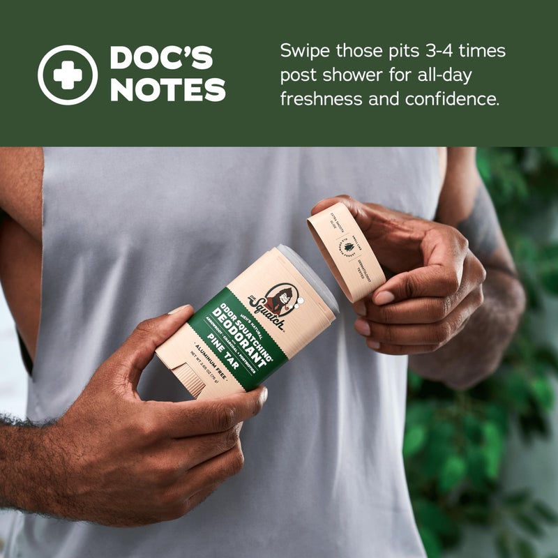 Dr. Squatch Natural Menâ€™s Deodorant â€“ Aluminum Free Natural Deodorant Men with Charcoal & Postbiotics for 72-Hour Odor Protection â€“ Pine Tar, 2.65oz Stick - Image 5