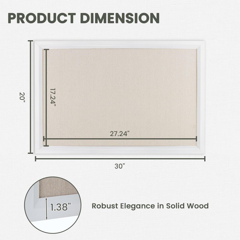 Acovy Bulletin Board Cork Board with Linen, 100% Wood Framed 30" x 20" Bulletin Board Decorations, Pin Boards for Walls, Wall Mounted Fabric Picture Board with 10 Pushpins for School, Home & Office, White - Image 4