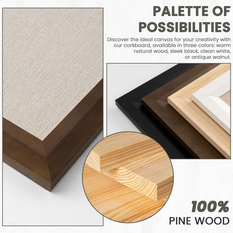Acovy Bulletin Board Cork Board with Linen, 100% Wood Framed 30" x 20" Bulletin Board Decorations, Pin Boards for Walls, Wall Mounted Fabric Picture Board with 10 Pushpins for School, Home & Office, White - Image 2