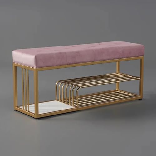 Skafa Metal End of Bed Bench-Upholstered Entry Shoe Storage with Nailhead Trim,Black Mental Frame Ottoman Bench for Bedroom Entry Window Mudroom Living Room (Pink) - Image 5