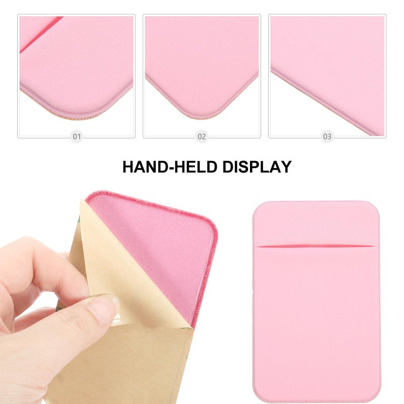 Light Pink Self Adhesive Phone Back Pocket Card Holder Stretch Fabric Wallet Sleeve 2 Pack - Image 4