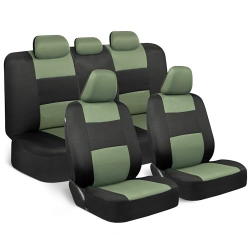 BDK PolyPro Car Seat Covers Full Set in Green on Black Front and Rear Split Bench Seat Covers for Cars Easy to Install Car Seats Cover Set and Accessories for Auto Trucks Van SUV  Green