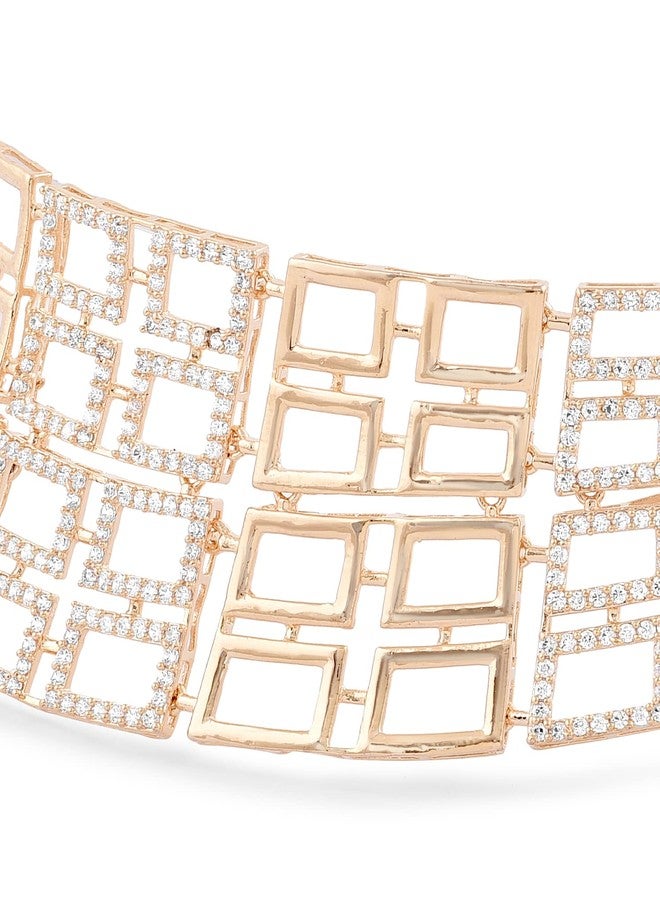 Ami Rose Gold Dazzling Cubic Zirconia Bling Choker Necklace and Earring Set For Women-ZPFK20331 - Image 5