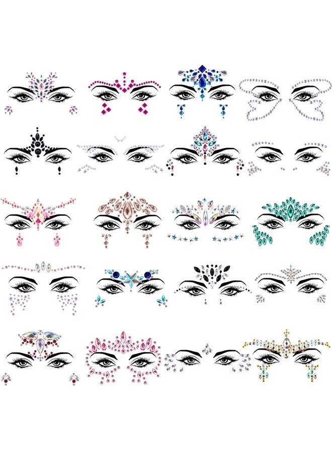 SIQUK 20 Sets Face Jewels Mermaid Face Gems Rave Face Jewel Rhinestones Face Crystal Face Stickers Jewels Gems Eye Jewels for Festival Rave Carnival Party - Image 1