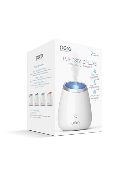 PureSpa Deluxe Ultrasonic Essential Oil Diffuser - 120ml Water Tank Lasts Up to 10 Hours While Generating Mood-Boosting Ions - Includes Optional Color-Changing Light and Auto Shut-Off