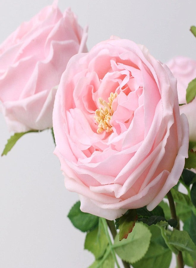 Ukeler Pink Austin Roses Wedding Bouquet 4 Pcs Real Touch Latex Artificial Flowers for Home Decor Flower Arrangement Wedding Centerpieces Valentine's Day Gift - Image 3