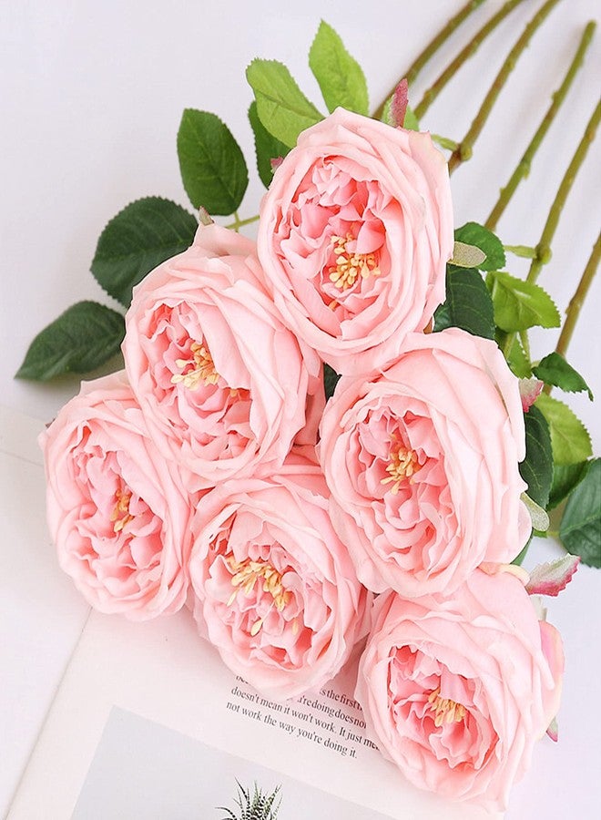 Ukeler Pink Austin Roses Wedding Bouquet 4 Pcs Real Touch Latex Artificial Flowers for Home Decor Flower Arrangement Wedding Centerpieces Valentine's Day Gift - Image 4