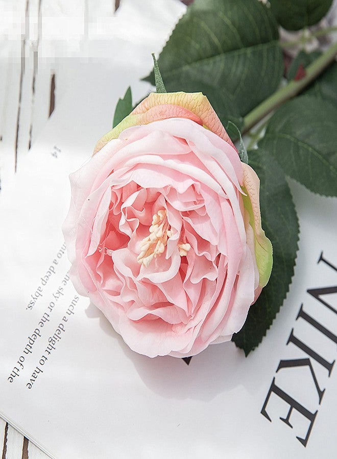 Ukeler Pink Austin Roses Wedding Bouquet 4 Pcs Real Touch Latex Artificial Flowers for Home Decor Flower Arrangement Wedding Centerpieces Valentine's Day Gift - Image 2