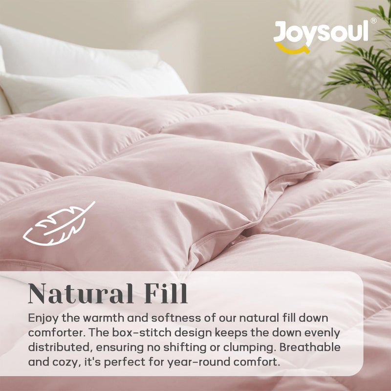 Joysoul Queen Size Down Comforter - All Season Ultra Soft Goose Down & Feather Fiber Fill, Luxury Hotel Pink Duvet Insert with Corner Tabs (88" X 88") - Image 3