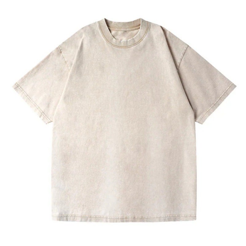 240G European Version Of Washed Old Cotton Loose Large Size Large Falling Shoulder Fashion Retro Heavy Craft Batik T-Shirt - Image 1