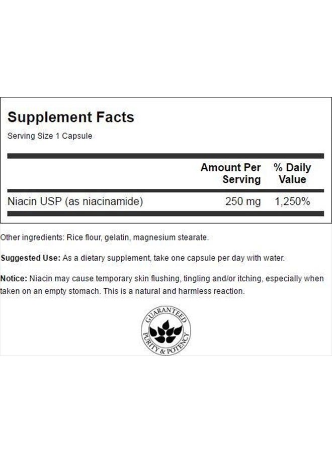 SWANSON Niacinamide Carbohydrate Metabolism Joint Health Support 250 Milligrams 250 Capsules - Image 2