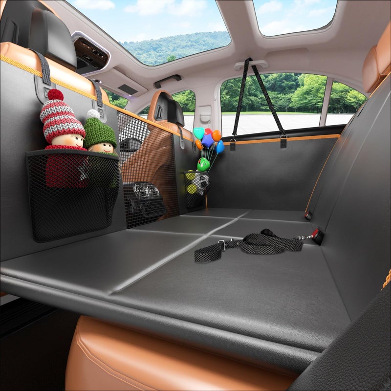 Gusil Back Seat Extender for Dogs: Mobile Cozy Pet Den! Skin-Safe Padding, Heavy-Duty PU Leather with Hard Bottom, 450lb Capacity-Waterproof, Non-Slip, 45% More Space (Fits Cars, SUVs & Small Trucks) - Image 1