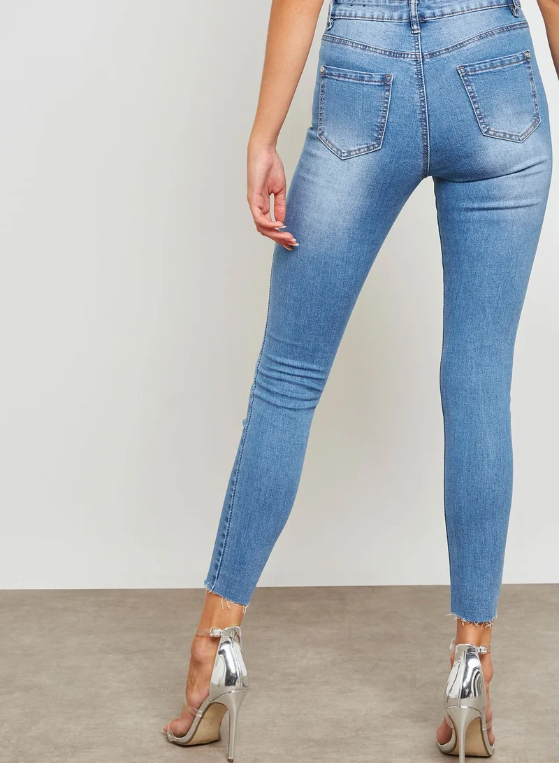 Missguided Sinner High Waist Distressed Skinny Jeans