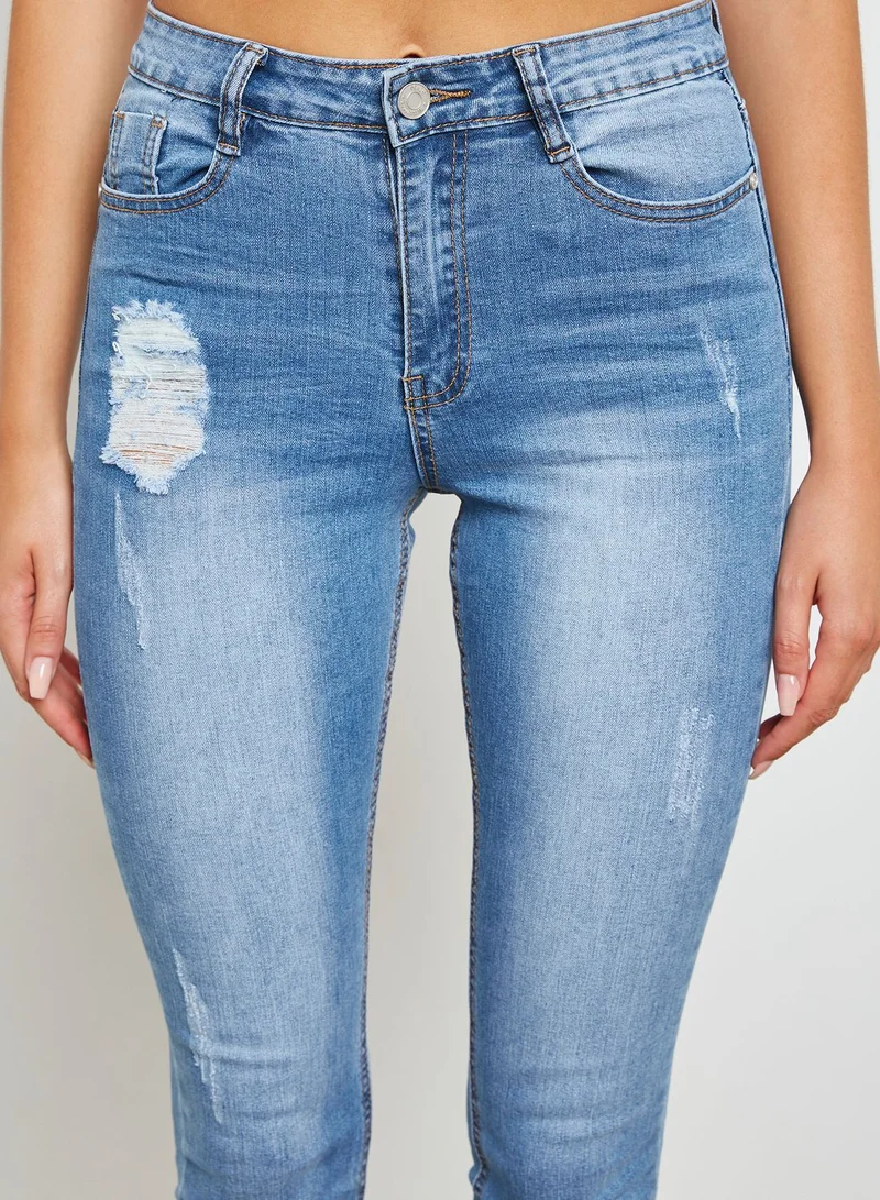 Missguided Sinner High Waist Distressed Skinny Jeans