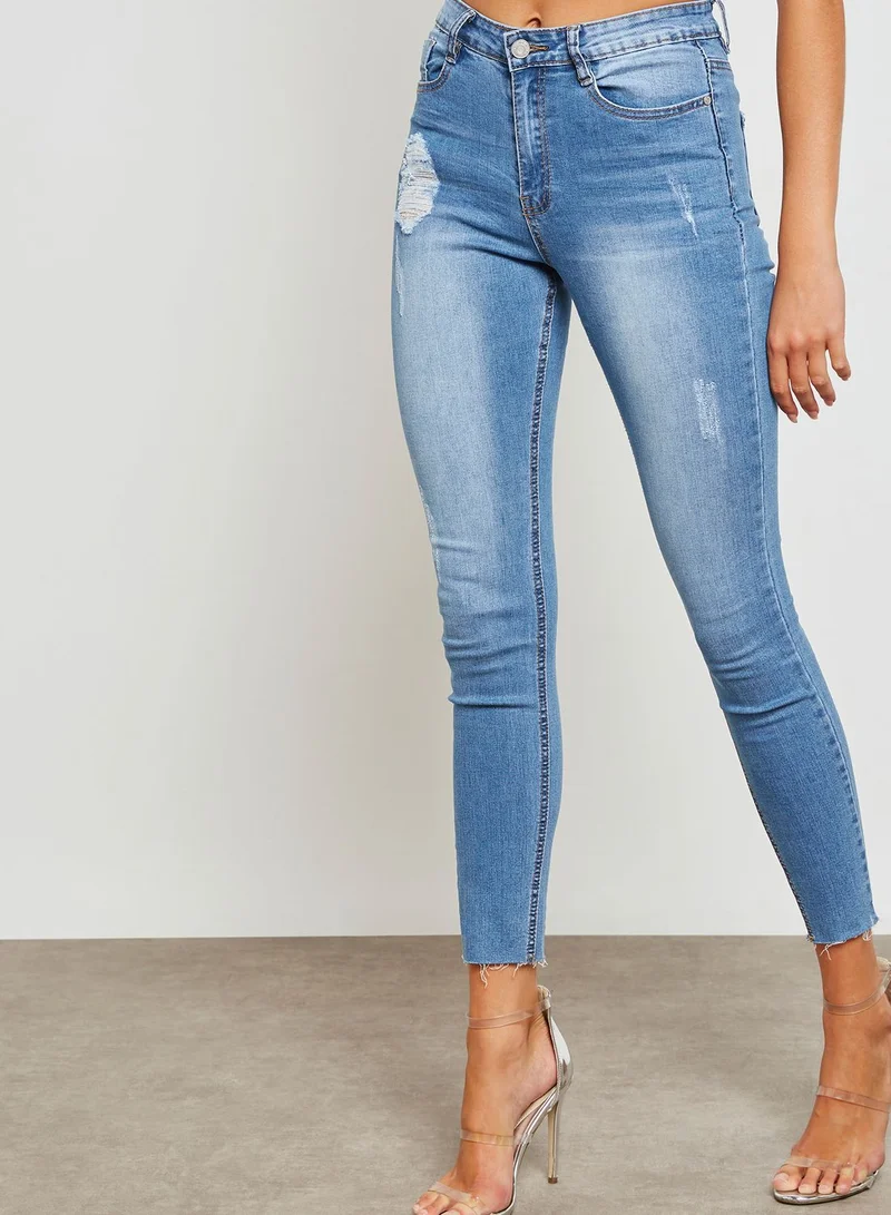 Missguided Sinner High Waist Distressed Skinny Jeans