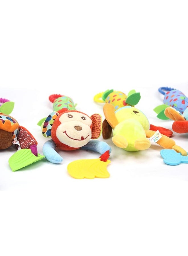 Joyshare 4 PCS Baby Soft Hanging Rattle Crinkle Squeaky Toy - Baby Toys for 0 3 6 9 to 1 Animal Ring Plush Stroller Infant Car Bed Crib Travel Activity Hanging Wind Chime with Teether for Boys Girls  - Image 4