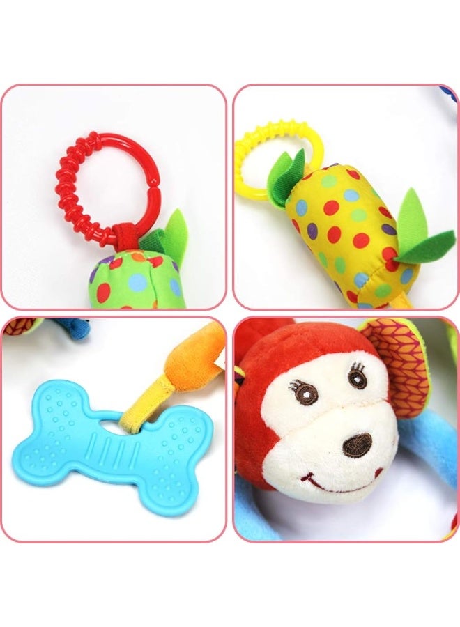 Joyshare 4 PCS Baby Soft Hanging Rattle Crinkle Squeaky Toy - Baby Toys for 0 3 6 9 to 1 Animal Ring Plush Stroller Infant Car Bed Crib Travel Activity Hanging Wind Chime with Teether for Boys Girls  - Image 1