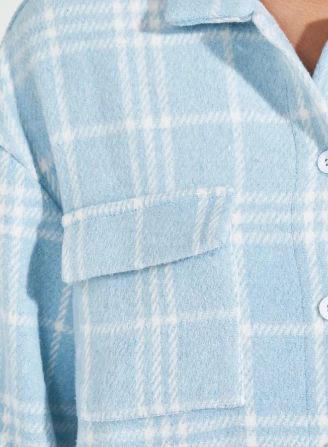 Styli Oversized Longline Wool Like Checked Shacket