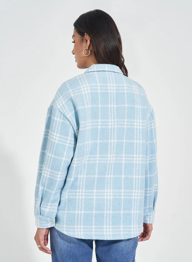 Styli Oversized Longline Wool Like Checked Shacket