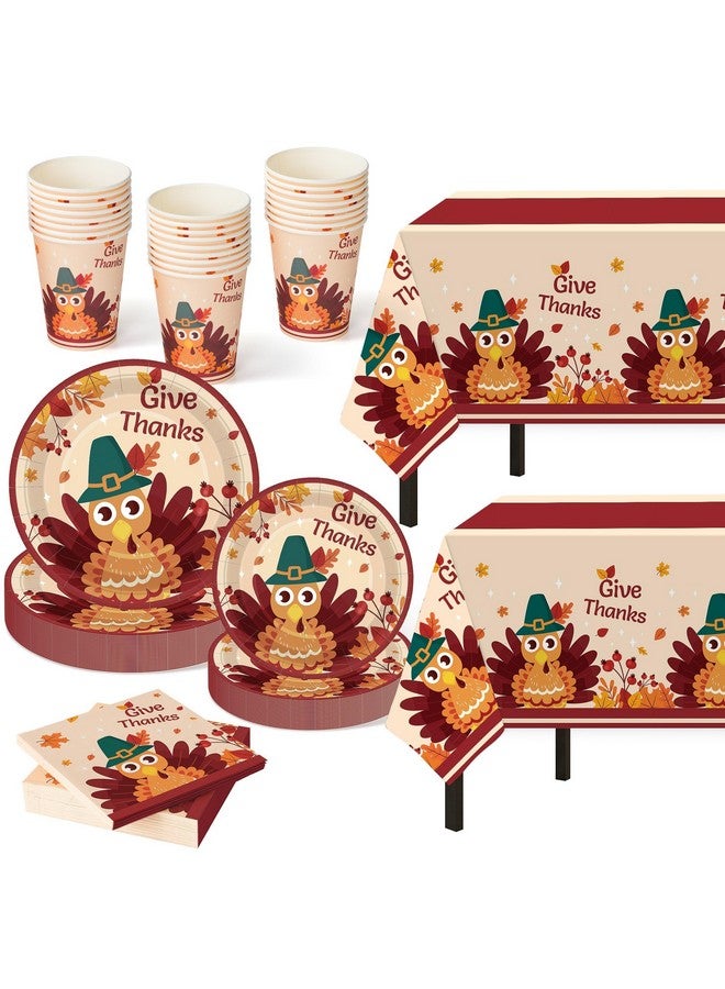 Childom Thanksgiving Party Supplies,102 Pcs Give Thanks Themed Party Set,Thanksgiving Dinnerware Sets,Thanksgiving Tablecloths Plates Cups Napkins,Thanksgiving Party Tableware For Fall Dinner Party Decoration - Image 1
