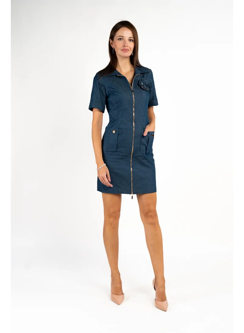Fashonara Denim Party Dress with Gold Zipper
