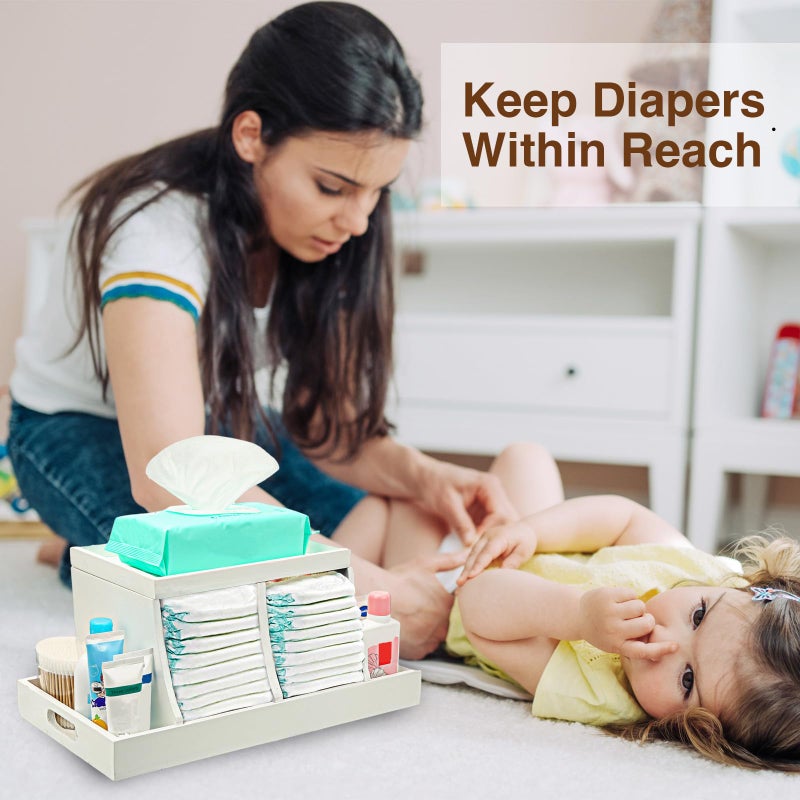 Three colors Diaper Organizer, Wooden Diaper Caddy Organizer, Changing Table Organizer, Diaper Storage Organizer, Nursery Baby Organization (White) - Image 3