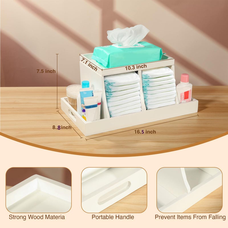 Three colors Diaper Organizer, Wooden Diaper Caddy Organizer, Changing Table Organizer, Diaper Storage Organizer, Nursery Baby Organization (White) - Image 4