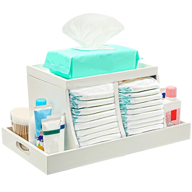 Three colors Diaper Organizer, Wooden Diaper Caddy Organizer, Changing Table Organizer, Diaper Storage Organizer, Nursery Baby Organization (White) - Image 1