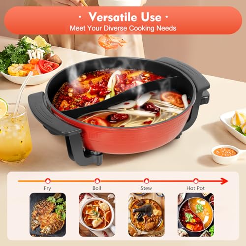 VBM Hot Pot Electric Hotpot with Divider Shabu Shabu Hot Pot Food Party Non-Stick 6-Quart Large Chinese Pot Korean | Cooking Frying Pan Chinese Hot Pot for Kitchen Dual Sided Smokeless Pot - Image 5
