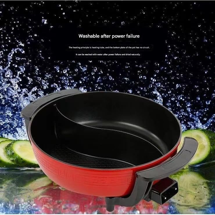 VBM Hot Pot Electric Hotpot with Divider Shabu Shabu Hot Pot Food Party Non-Stick 6-Quart Large Chinese Pot Korean | Cooking Frying Pan Chinese Hot Pot for Kitchen Dual Sided Smokeless Pot - Image 3