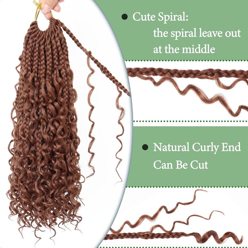 Eerya Goddess Box Braids Crochet Hair 12 Inch 8 Packs Pre-looped Bohemian Crochet Boho Box Braids With Curly Ends 3X Crochet Braids Hair for Women Synthetic Braiding Hair (#30) - Image 5