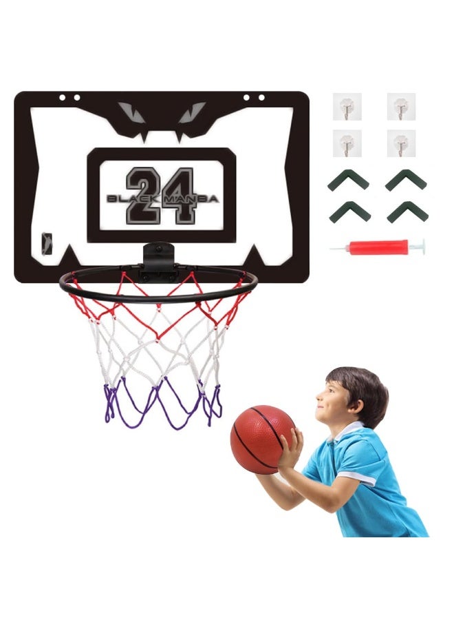 HASTHIP® Kids Indoor Basketball Hoop Kit - Wall Mounted Mini Basketballs Set for Bedroom and Playroom, No Drill Folding Basketballs Frame with Inflatable Basketball Toy, Installation Accessories