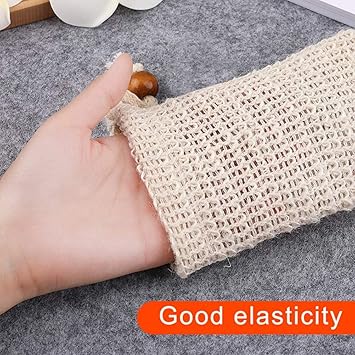 nuoshen 2 pcs Sisal Soap Bag Natural Organic Soap Bag Exfoliating Soap Saver Pouch with Drawstring for Foaming Drying Soaps Exfoliation - Image 4